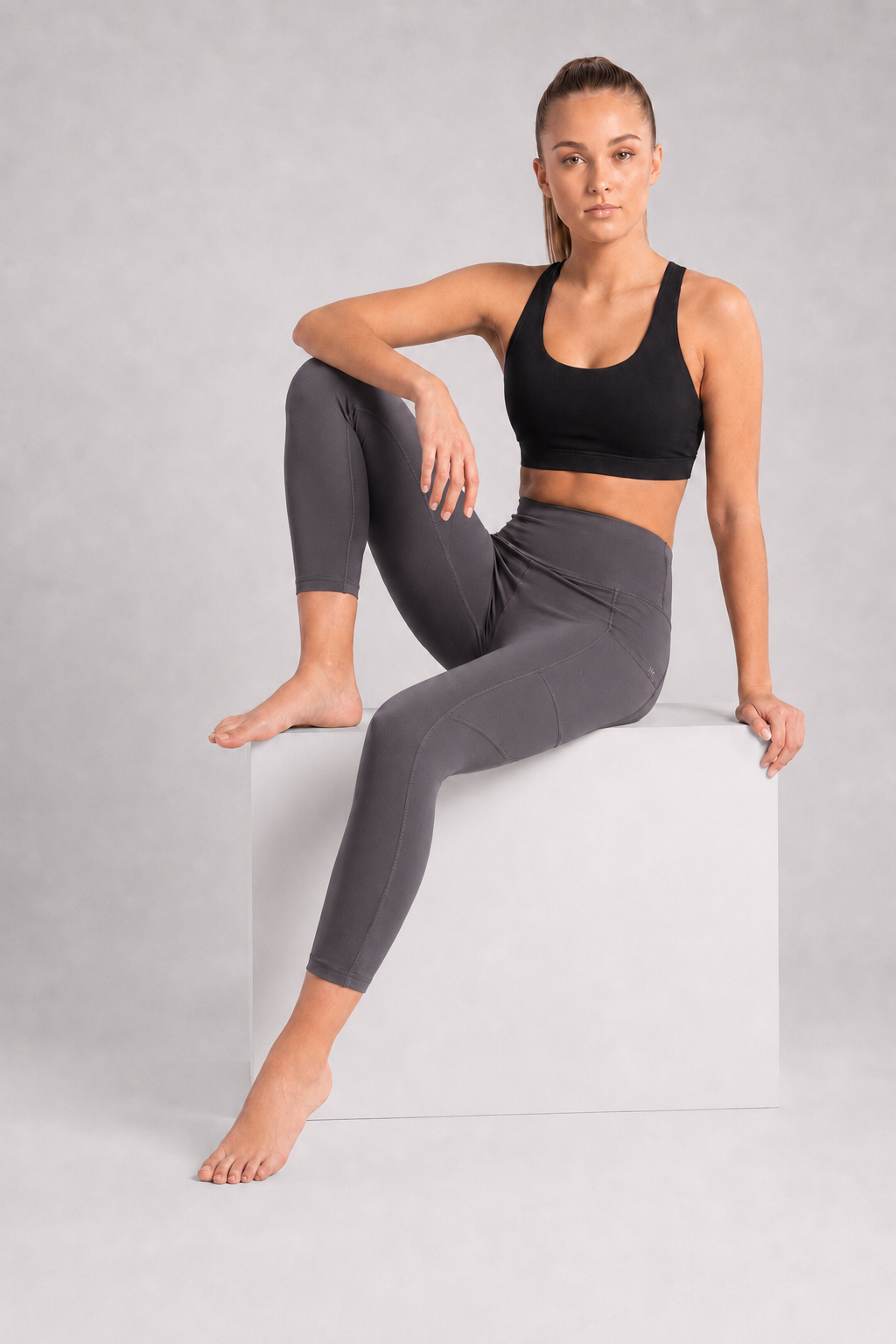 New York Laundry Women's 7/8 High-Waisted Leggings with Side Pockets, Charcoal Grey