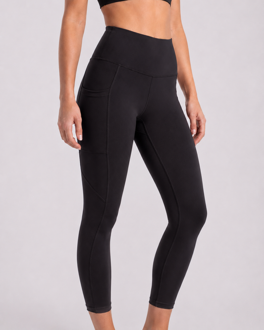 New York Laundry Women's High-Waisted Full Length Leggings with Side Pockets, Jet Black