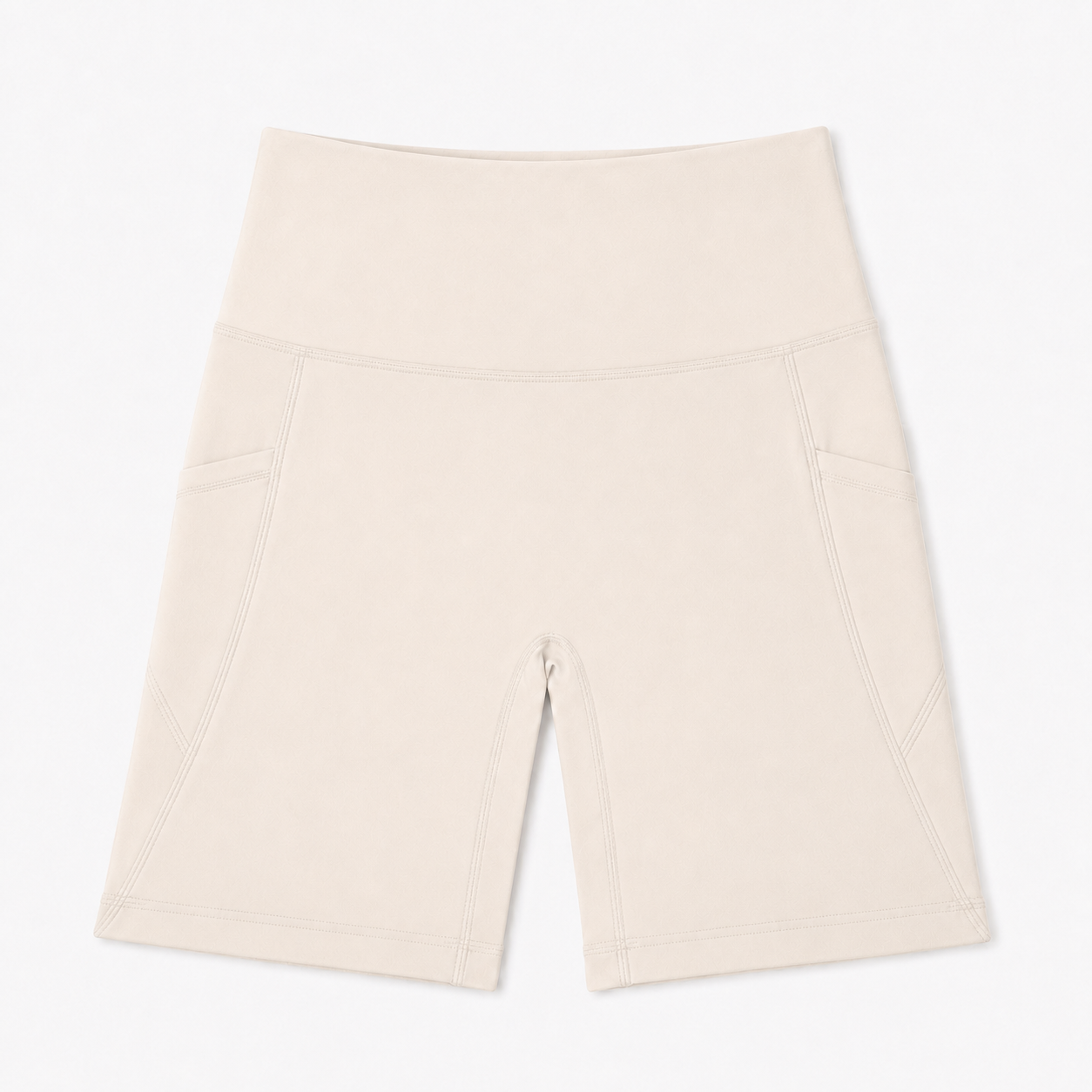 New York Laundry Women's 7-Inch High-Waisted Biker Shorts with Side Pockets, Cream / Beige