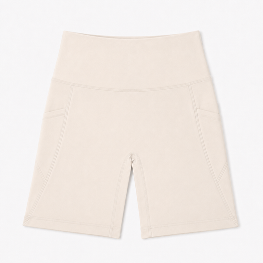 New York Laundry Women's 7-Inch High-Waisted Biker Shorts with Side Pockets, Cream / Beige
