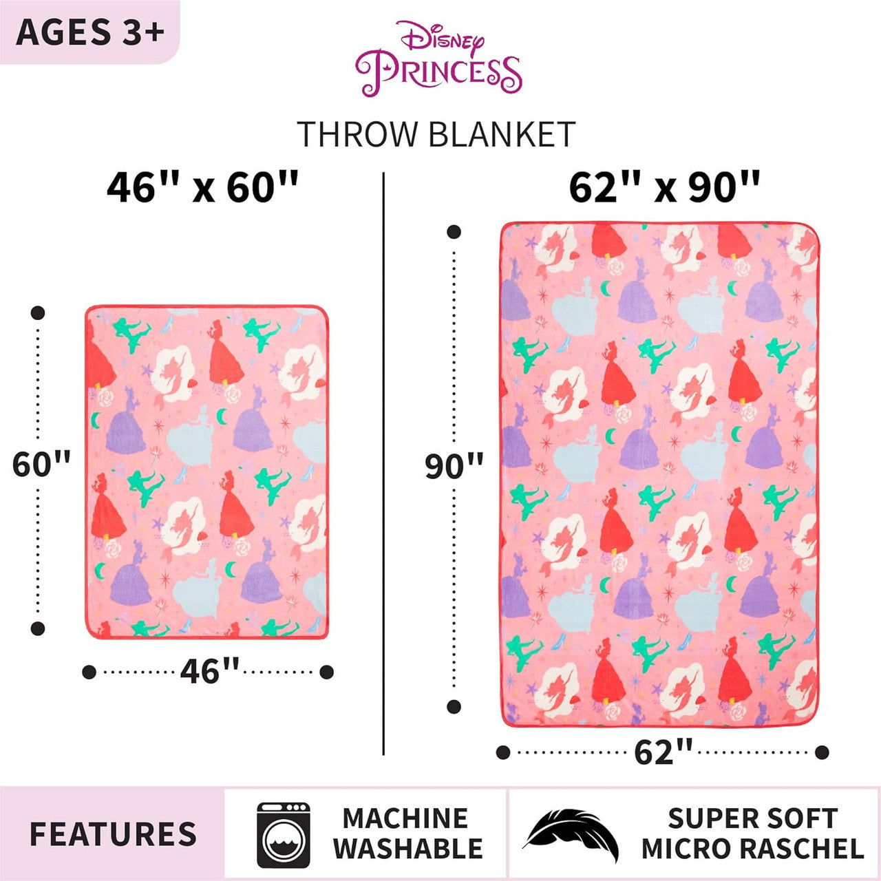 Disney Princess Plush Blanket, 62 In X 90 In
