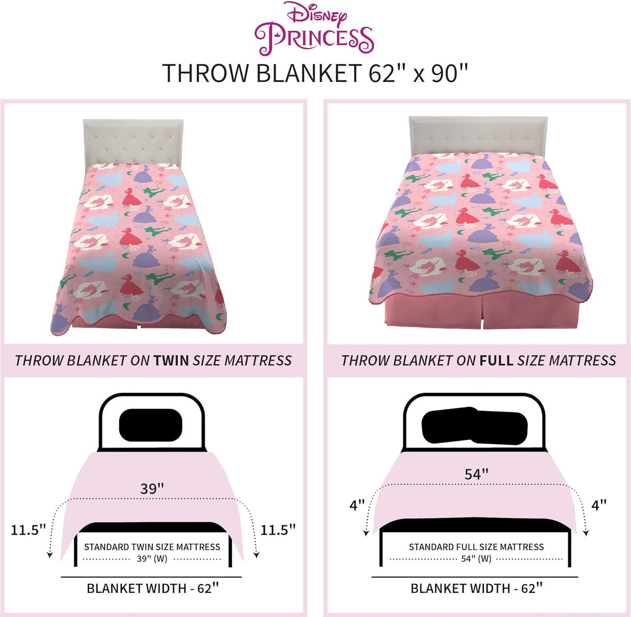 Disney Princess Plush Blanket, 62 In X 90 In