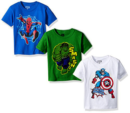 Marvel Boys Hulk, Captain American Spiderman T-Shirt 3 Pack, Size 3T