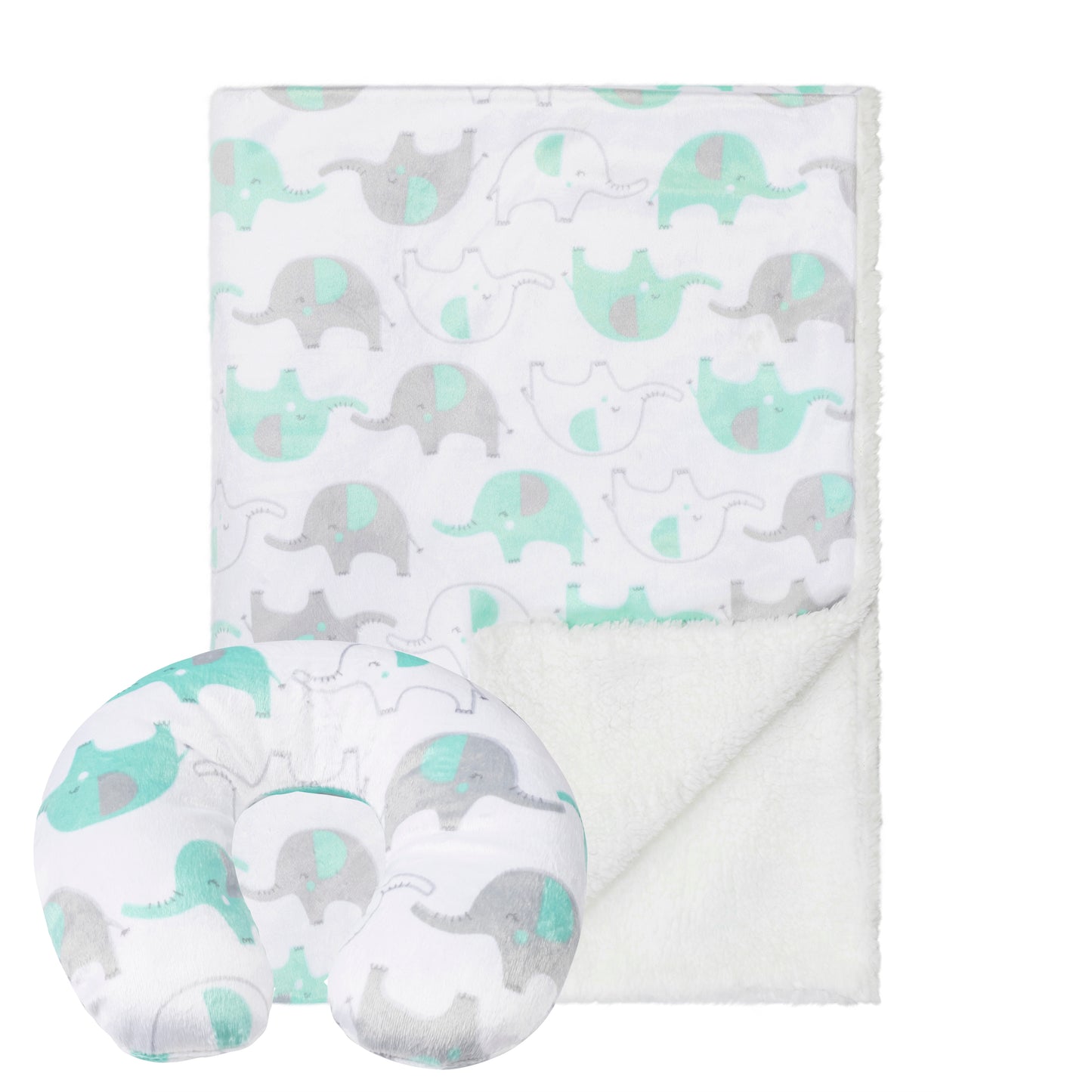 Green Elephant Baby Blanket with Travel Pillow