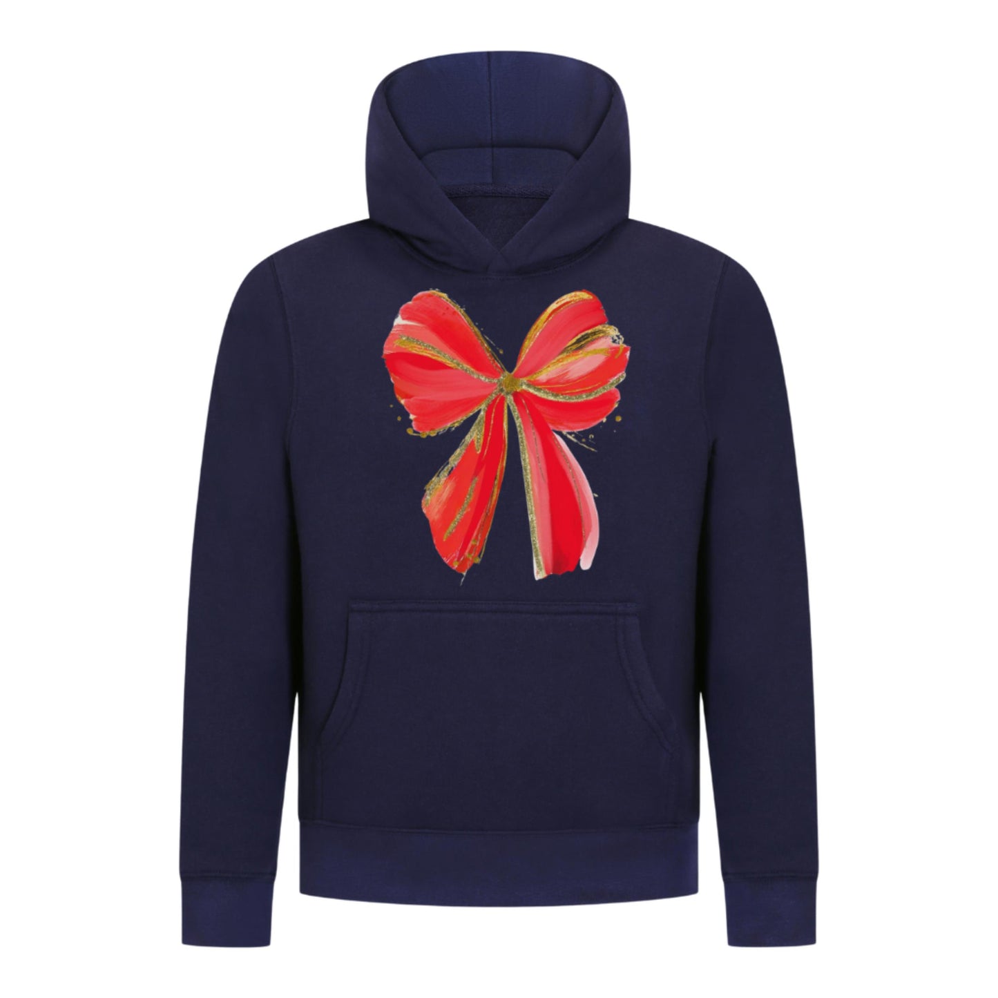 Everyday Kids Christmas Collection Festive Red & Gold Bow Girls Pullover Hoodie – Holiday Sweatshirt - Navy