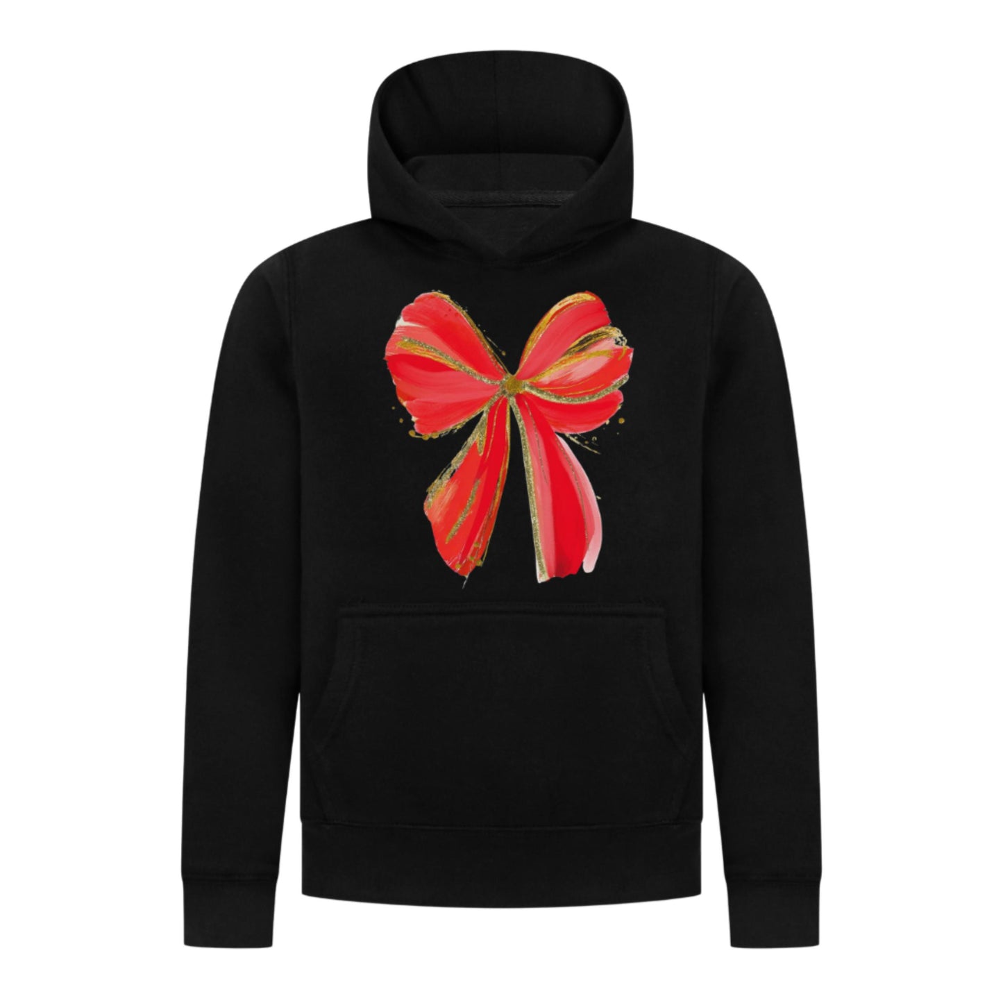 Everyday Kids Christmas Collection Festive Red & Gold Bow Girls Pullover Hoodie – Holiday Sweatshirt - Black
