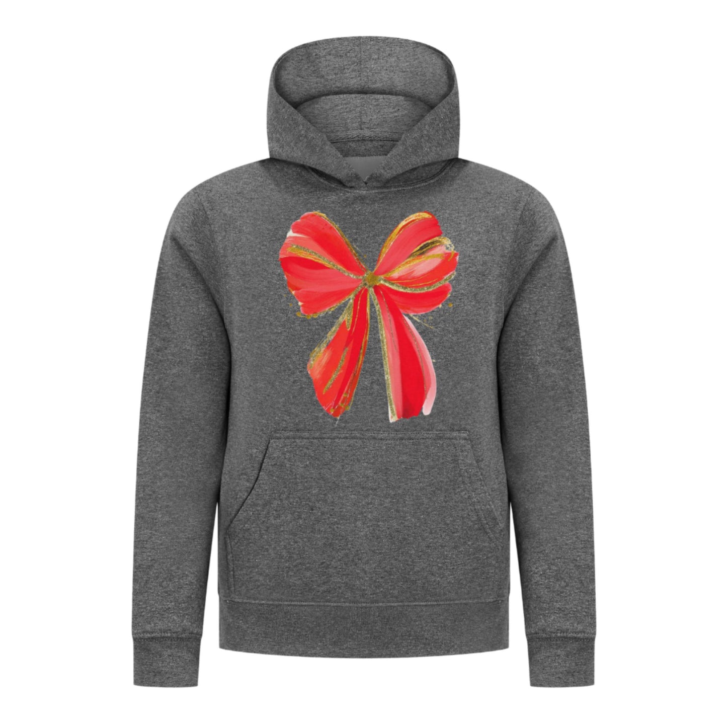 Everyday Kids Christmas Collection Festive Red & Gold Bow Girls Pullover Hoodie – Holiday Sweatshirt - Charcoal Gray