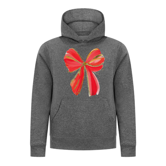 Everyday Kids Christmas Collection Festive Red & Gold Bow Girls Pullover Hoodie – Holiday Sweatshirt - Charcoal Gray