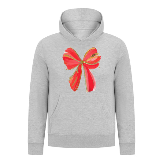 Everyday Kids Christmas Collection Festive Red & Gold Bow Girls Pullover Hoodie – Holiday Sweatshirt - Heather Gray