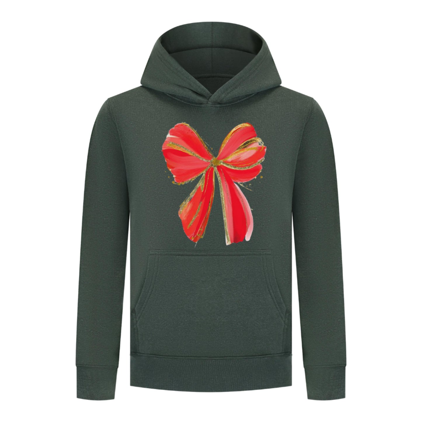 Everyday Kids Christmas Collection Festive Red & Gold Bow Girls Pullover Hoodie – Holiday Sweatshirt - Green