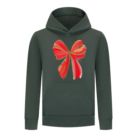 Everyday Kids Christmas Collection Festive Red & Gold Bow Girls Pullover Hoodie – Holiday Sweatshirt - Green