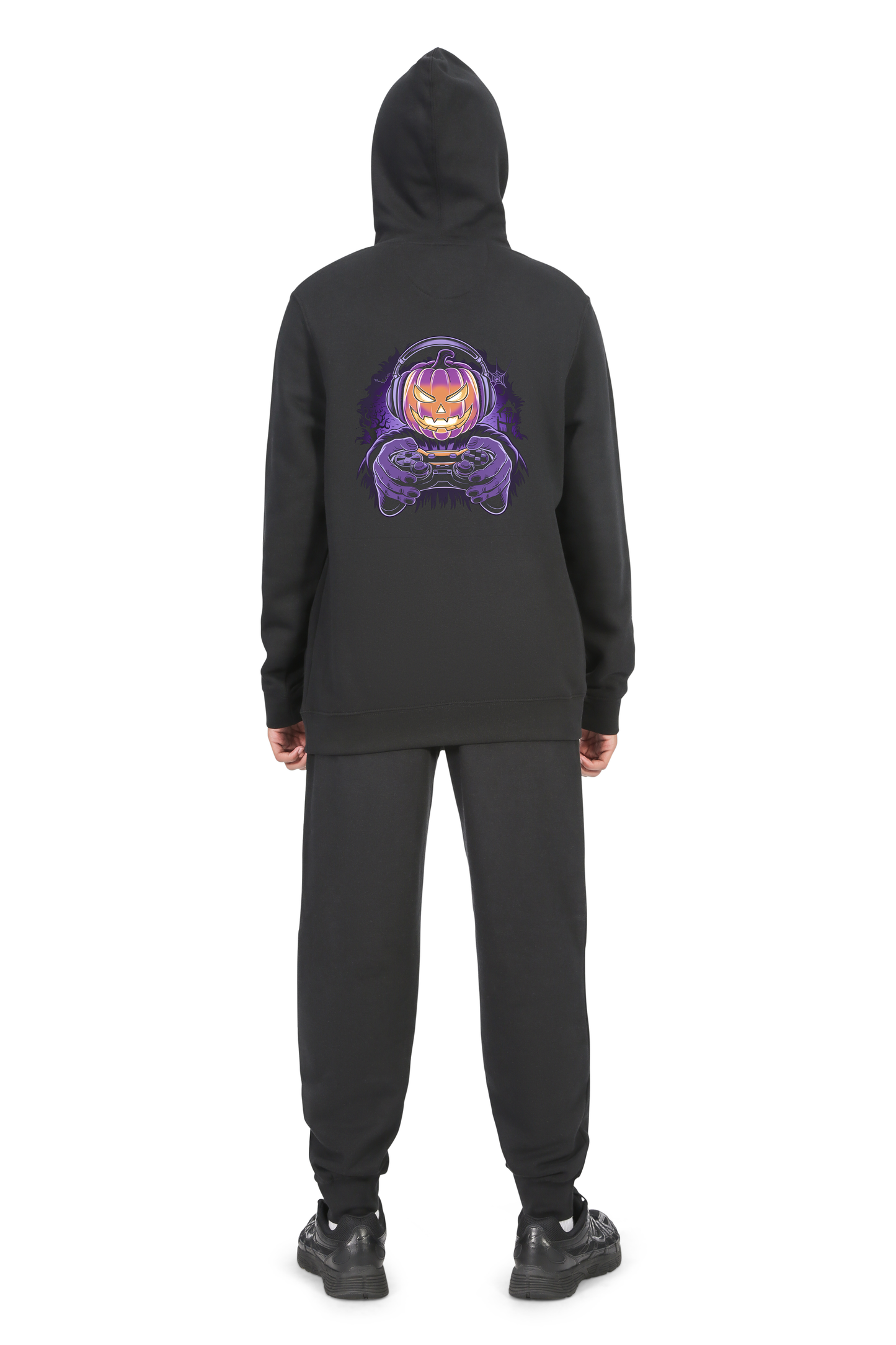 Everyday Kids Halloween Zip Up Hoodie – Gamer Pumpkin with Headphones and Controller – Cozy Fall Sweatshirt for Boys, Black