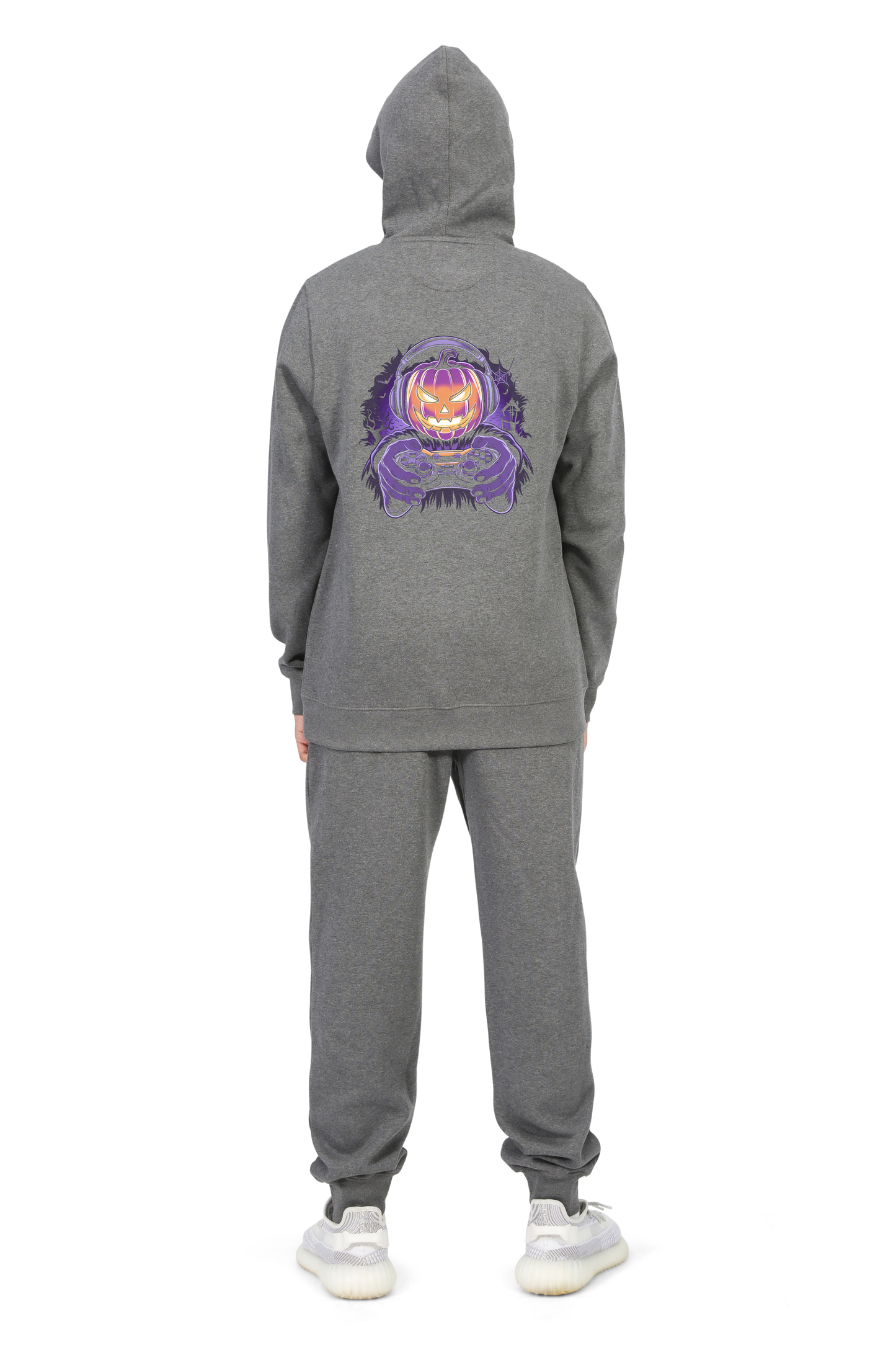 Everyday Kids Halloween Zip Up Hoodie – Gamer Pumpkin with Headphones and Controller – Cozy Fall Sweatshirt for Boys, Charcoal Gray
