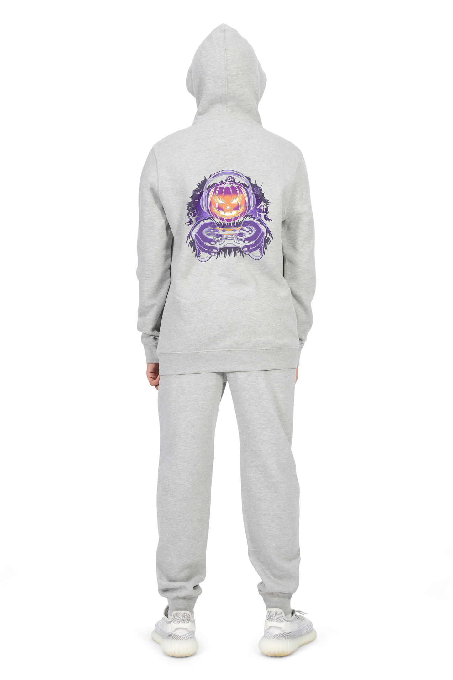 Everyday Kids Halloween Zip Up Hoodie – Gamer Pumpkin with Headphones and Controller – Cozy Fall Sweatshirt for Boys, Heather Gray