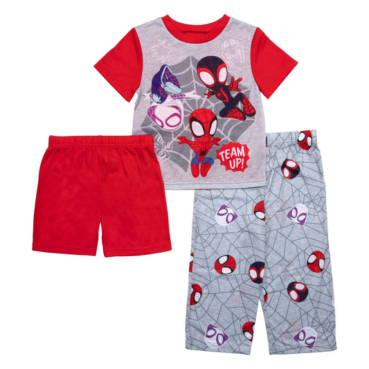 Spidey and His Amazing Friends 3-Piece Toddler Boys Pajama Set – Top, Pants, Shorts Sleepwear