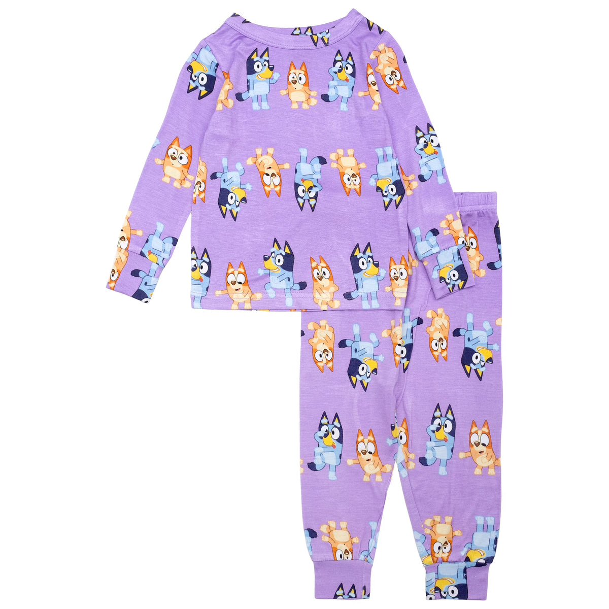 Bluey Toddler Long Sleeve Pajama Set Purple with Bluey and Bingo Print, Top and Jogger Pants with Cuffed Ankles, Sizes 12-24 Months