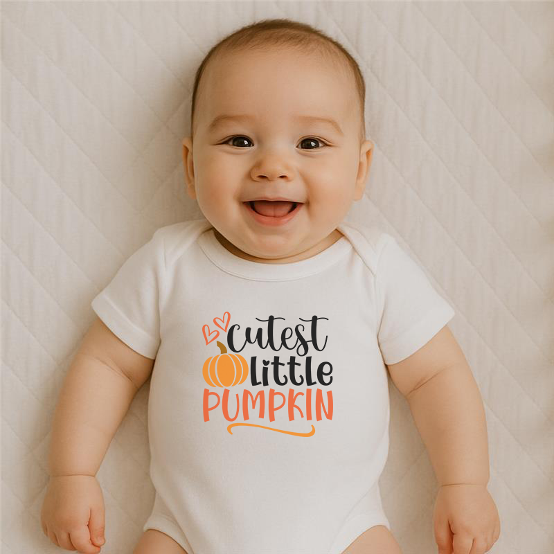 Everyday Kids “Cutest Little Pumpkin” Short Sleeve Baby Onesie – Cute Fall Bodysuit for Newborns and Infants – Soft Cotton Baby Outfit