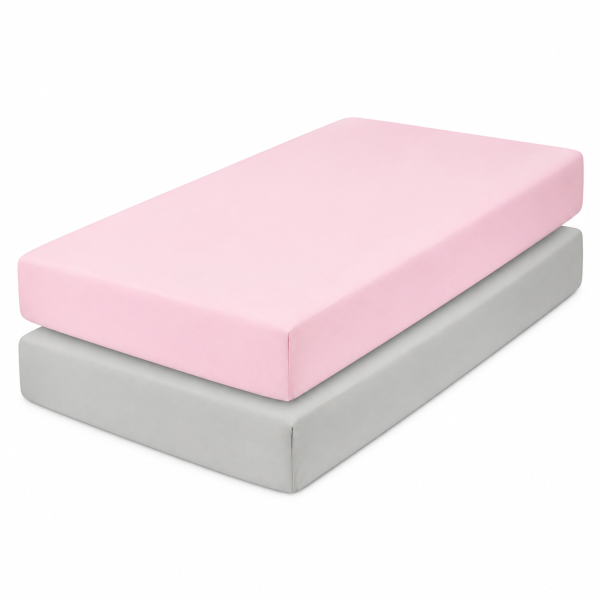 Everyday Kids Solid Fitted Crib Sheet Set, Soft Microfiber Nursery Mattress Sheets, Pink and Grey, 2-Pack