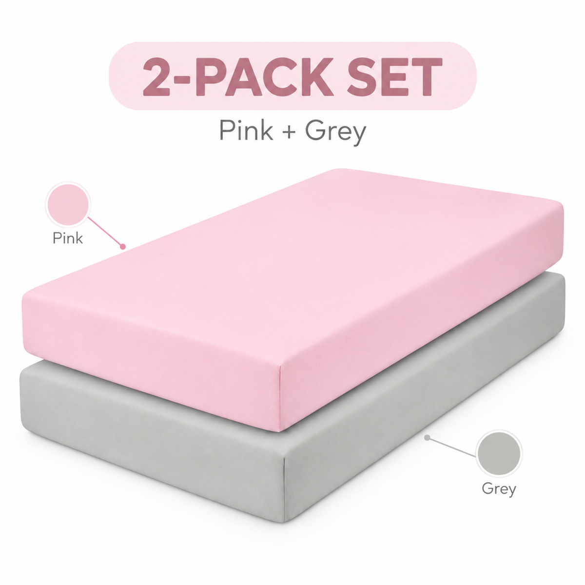 Everyday Kids Solid Fitted Crib Sheet Set, Soft Microfiber Nursery Mattress Sheets, Pink and Grey, 2-Pack