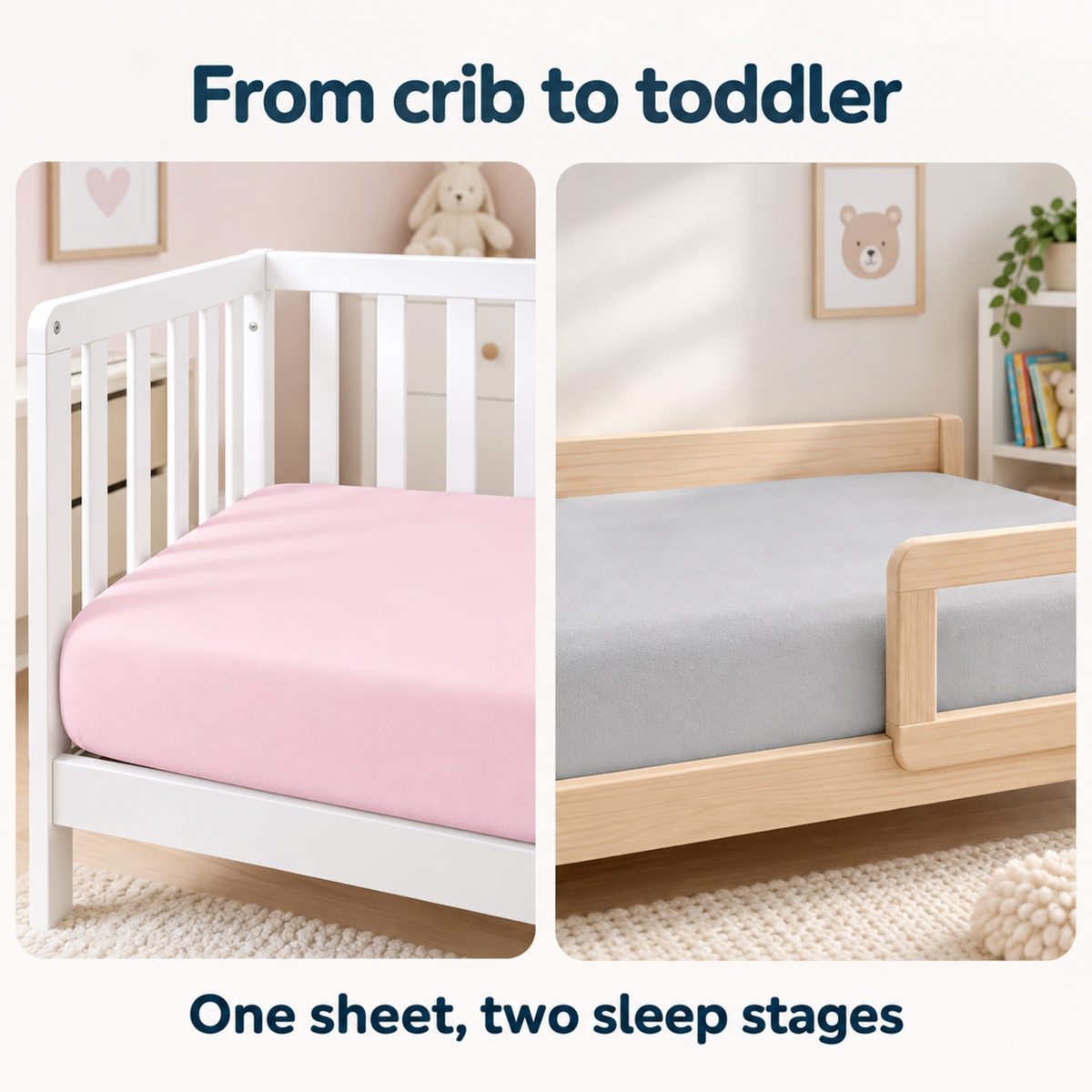 Everyday Kids Solid Fitted Crib Sheet Set, Soft Microfiber Nursery Mattress Sheets, Pink and Grey, 2-Pack