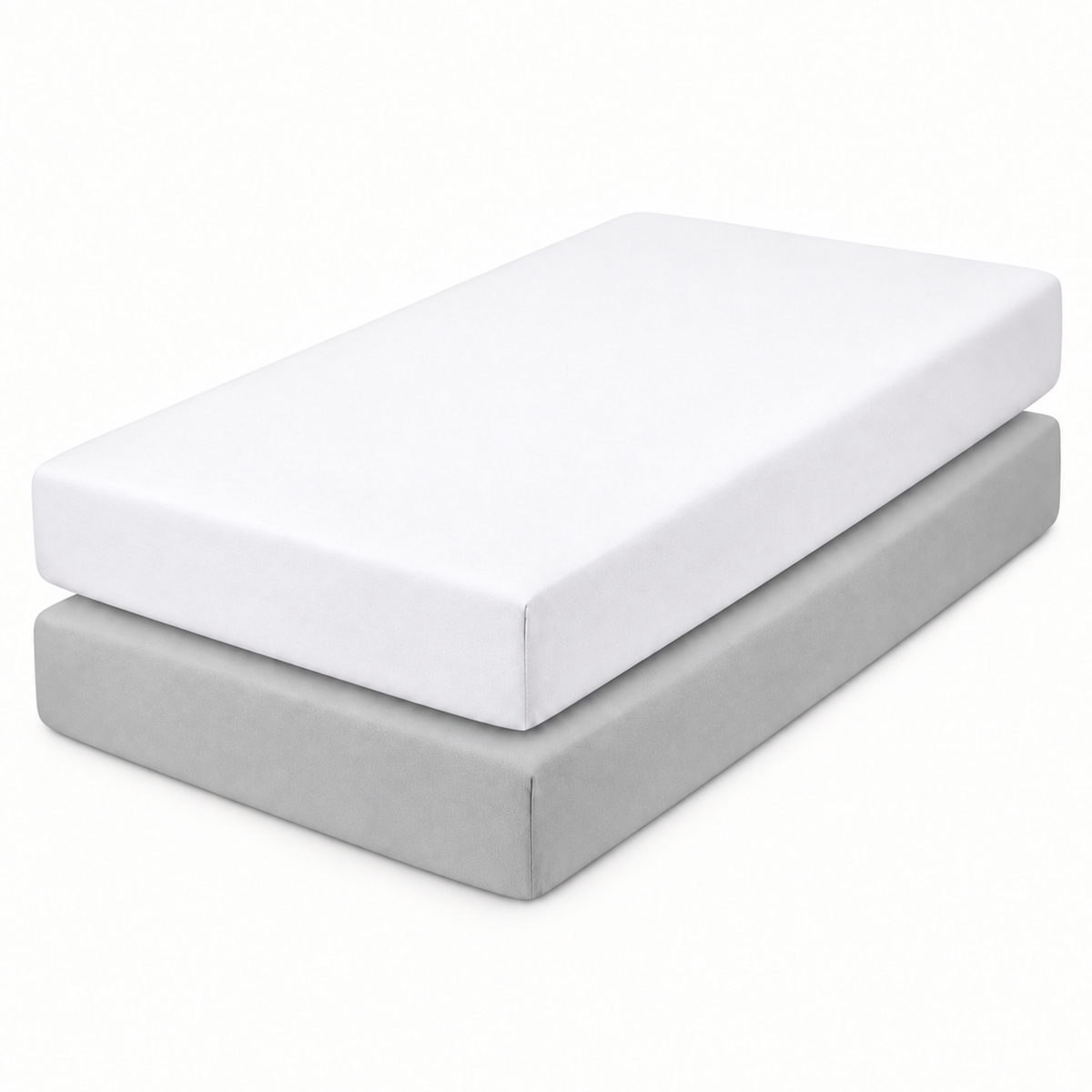 Everyday Kids Solid Fitted Crib Sheet Set, Soft Microfiber Nursery Mattress Sheets, White and Grey, 2-Pack