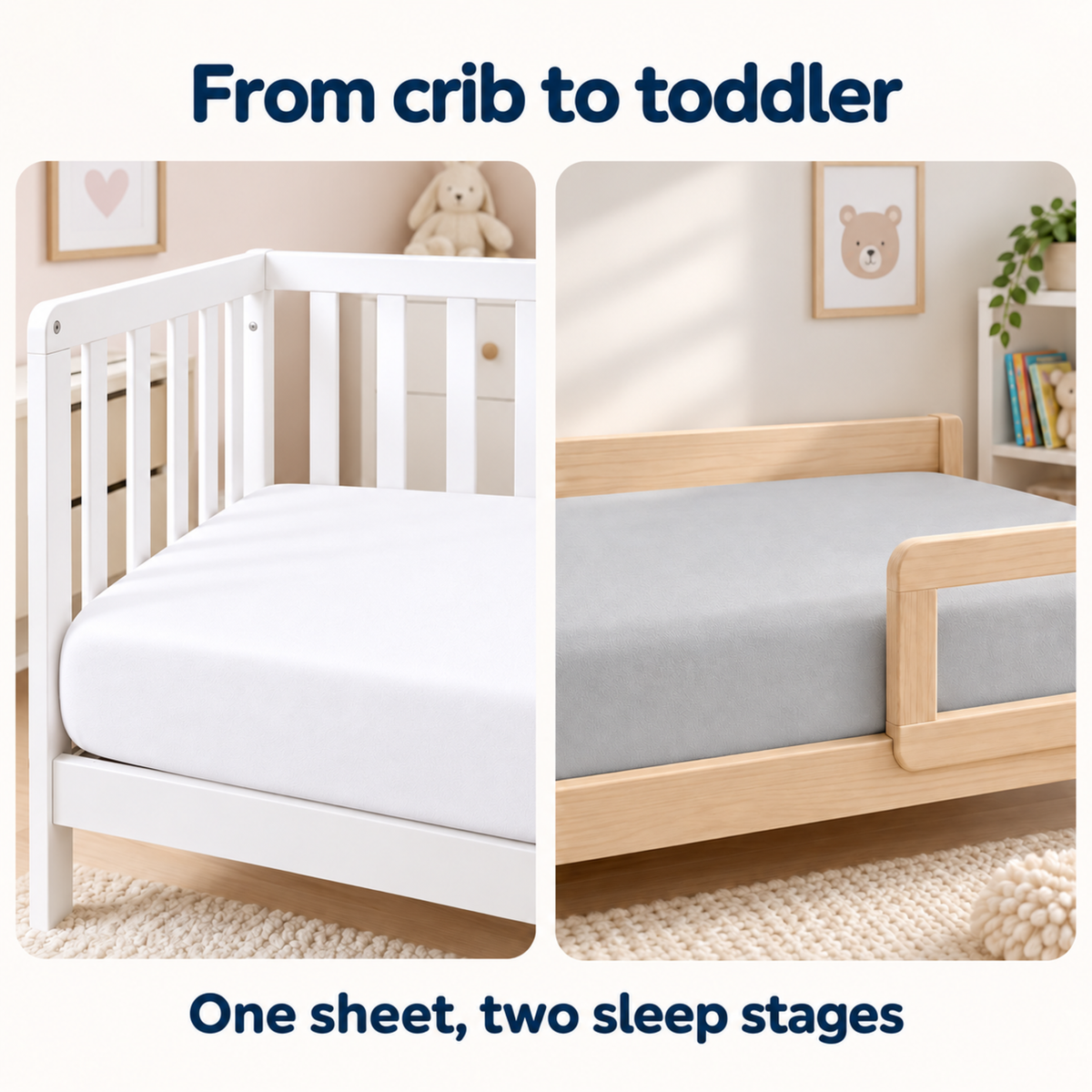 Everyday Kids Solid Fitted Crib Sheet Set, Soft Microfiber Nursery Mattress Sheets, White and Grey, 2-Pack