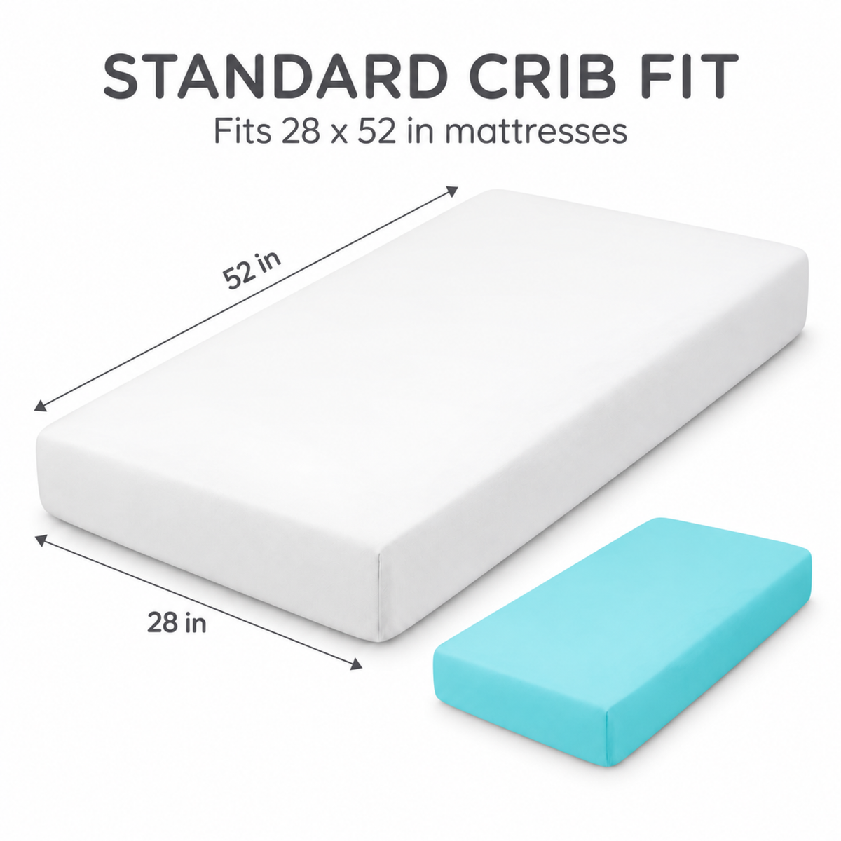Everyday Kids Solid Fitted Crib Sheet Set, Soft Microfiber Nursery Mattress Sheets, White and Aqua, 2-Pack