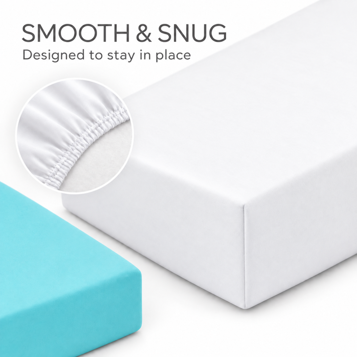 Everyday Kids Solid Fitted Crib Sheet Set, Soft Microfiber Nursery Mattress Sheets, White and Aqua, 2-Pack
