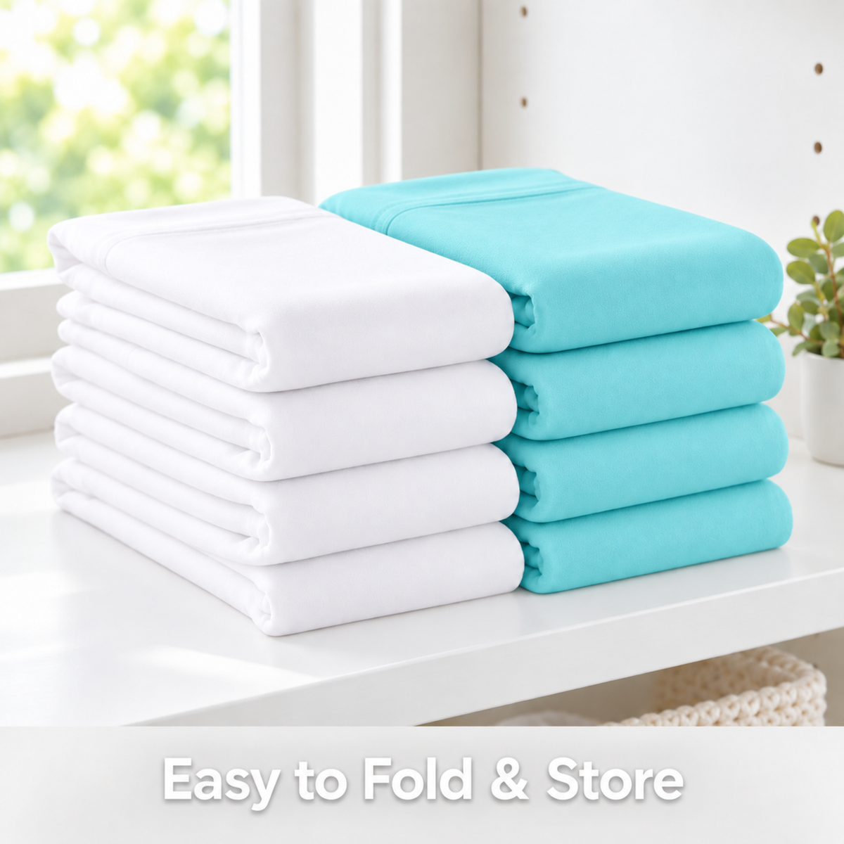 Everyday Kids Solid Fitted Crib Sheet Set, Soft Microfiber Nursery Mattress Sheets, White and Aqua, 2-Pack