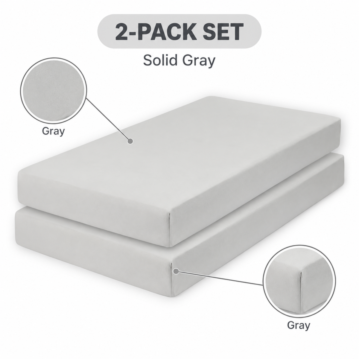 Everyday Kids Solid Fitted Crib Sheet Set, Soft Microfiber Nursery Mattress Sheets, Gray, 2-Pack