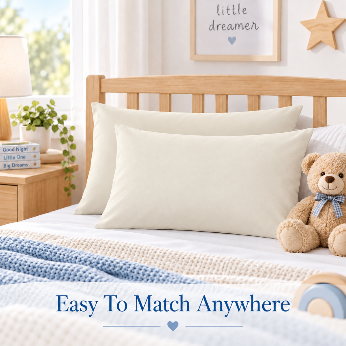 Everyday Kids Solid Soft Microfiber Toddler Pillowcases, 14 x 20 Inches, Beige, 2-Pack