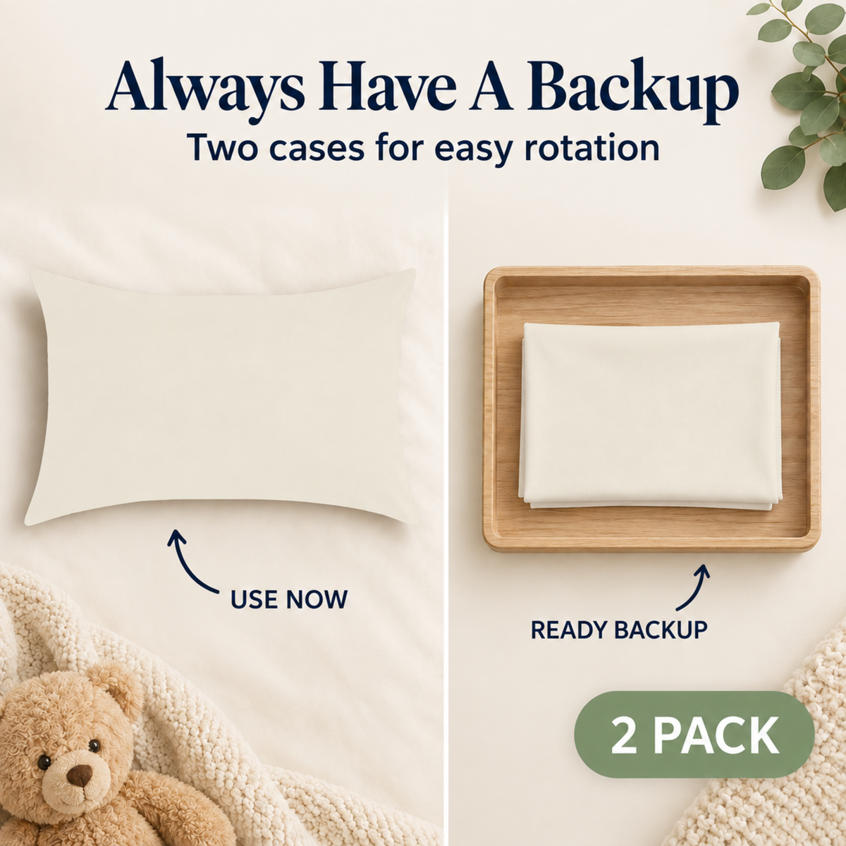 Everyday Kids Solid Soft Microfiber Toddler Pillowcases, 14 x 20 Inches, Beige, 2-Pack