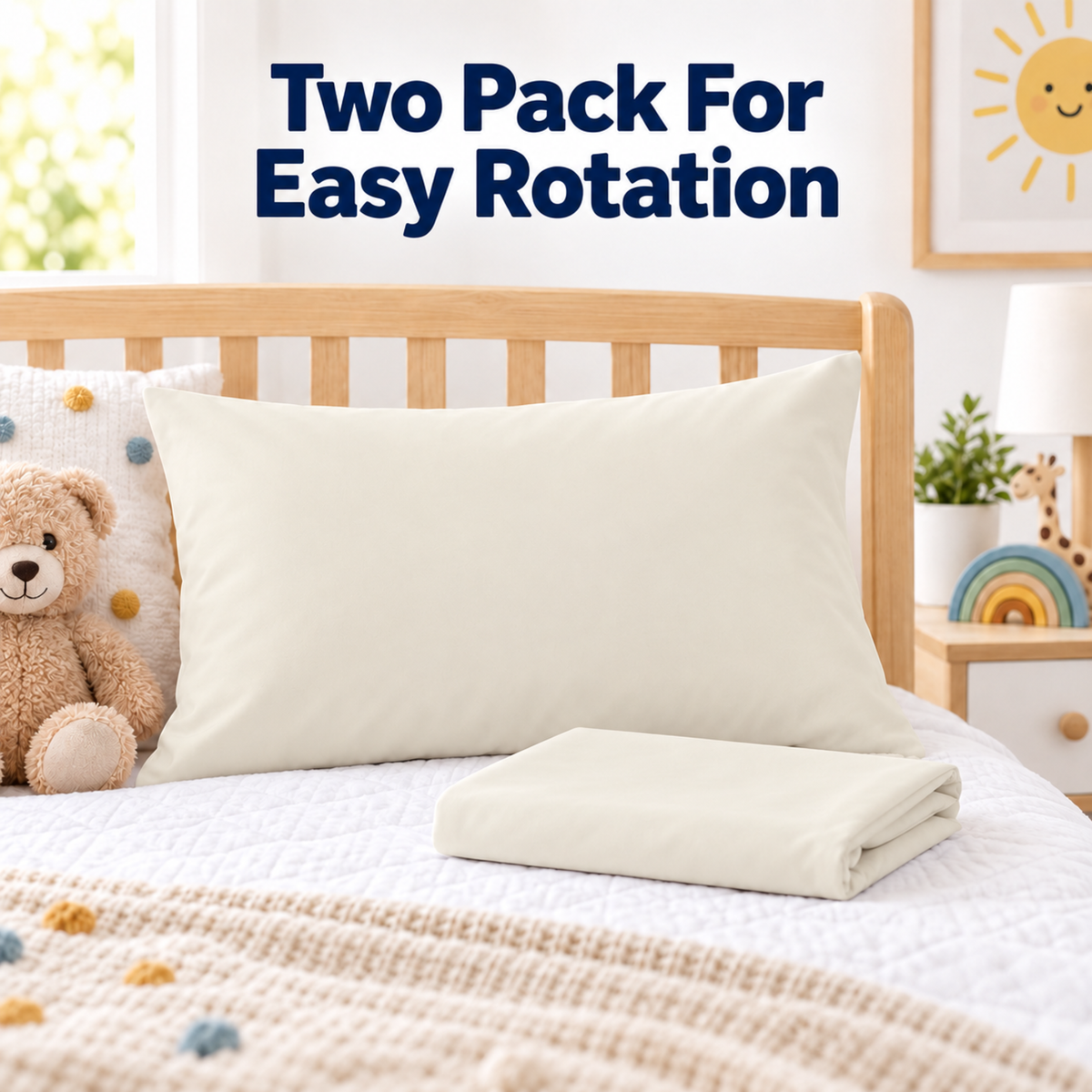 Everyday Kids Solid Soft Microfiber Toddler Pillowcases, 14 x 20 Inches, Beige, 2-Pack