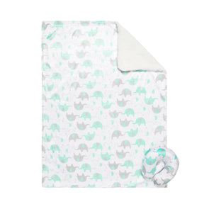 Green Elephant Baby Blanket with Travel Pillow