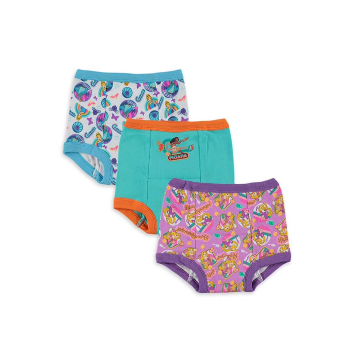 Disney Princess Toddler Girls 3-Pack Potty Training Pants, Moana, Rapunzel & Cinderella Absorbent Padded Cotton Underwear, Sizes 3T-4T