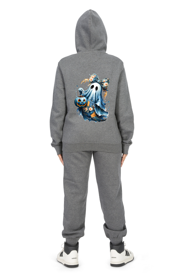 Everyday Kids “Coquette Ghost” Halloween Pullover Hoodie – Cute Floral Bow Ghost with Pumpkin Lantern – Cozy Fall Sweatshirt for Girls, Charcoal Gray