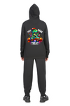Everyday Kids “Trick RAWR Treat” Dinosaur Halloween Hoodie – Cute T-Rex Truck Graphic with Pumpkins & Candy – Fun Fall Zip-Up Sweatshirt for Boys, Black