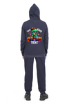 Everyday Kids “Trick RAWR Treat” Dinosaur Halloween Hoodie – Cute T-Rex Truck Graphic with Pumpkins & Candy – Fun Fall Zip-Up Sweatshirt for Boys, Navy