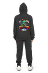 Everyday Kids “Trick RAWR Treat” Dinosaur Halloween Hoodie – Cute T-Rex Truck Graphic with Pumpkins & Candy – Fun Fall Pullover Sweatshirt for Boys, Black