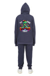 Everyday Kids “Trick RAWR Treat” Dinosaur Halloween Hoodie – Cute T-Rex Truck Graphic with Pumpkins & Candy – Fun Fall Zip-Up Sweatshirt for Boys, Navy