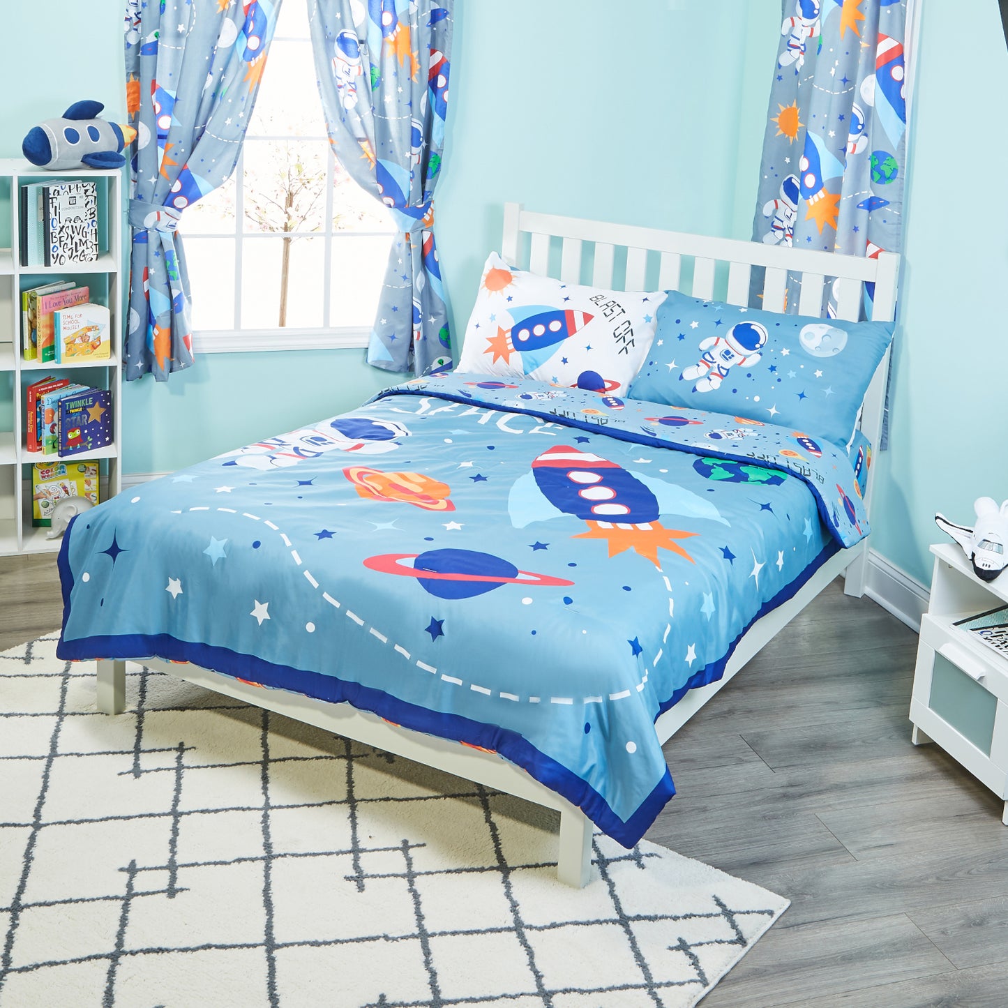 Everyday Kids Outer Space Twin/Full Size Bed Comforter with a Rocket and Planets; All Season Orange, Red and Blue Comforter