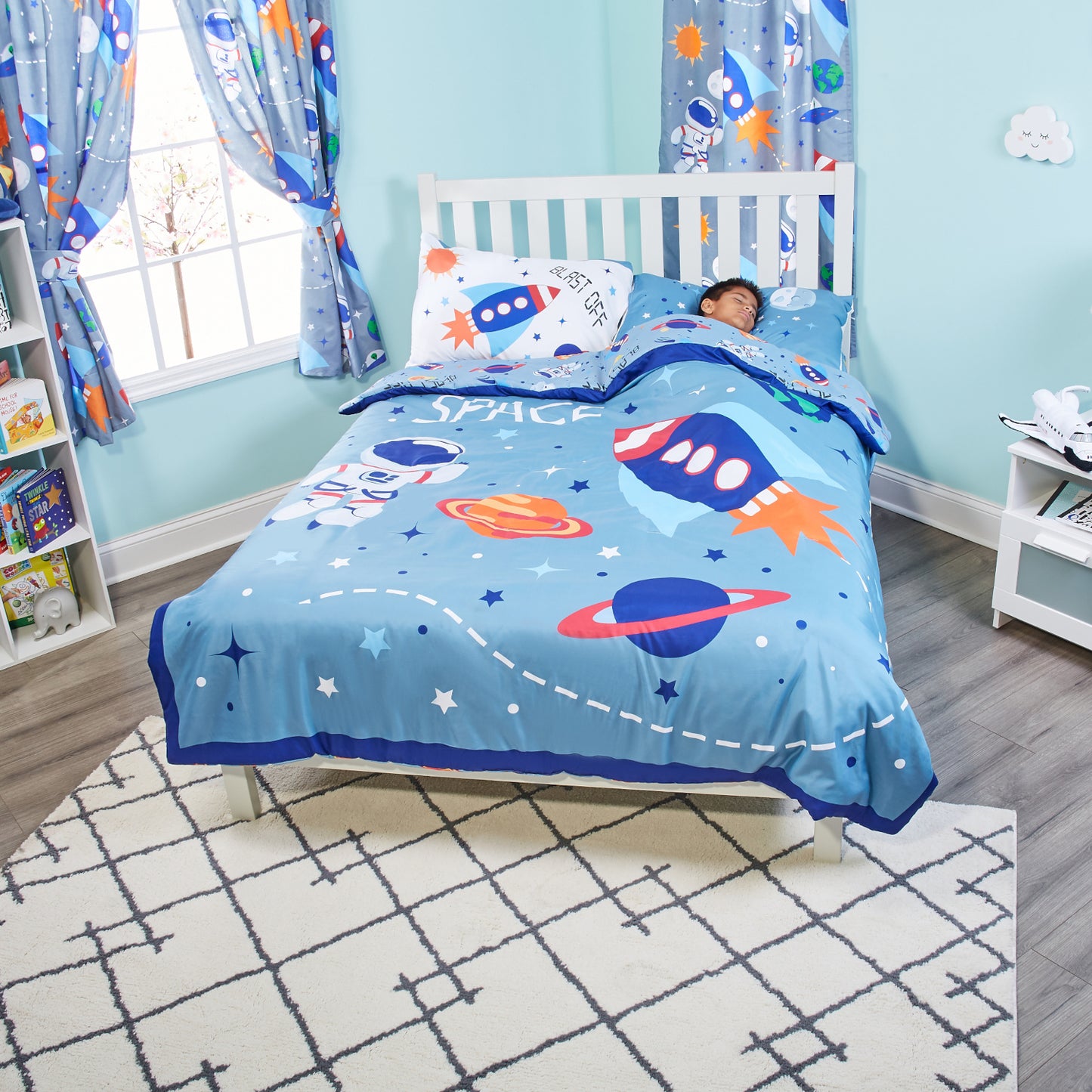 Everyday Kids Outer Space Twin/Full Size Bed Comforter with a Rocket and Planets; All Season Orange, Red and Blue Comforter