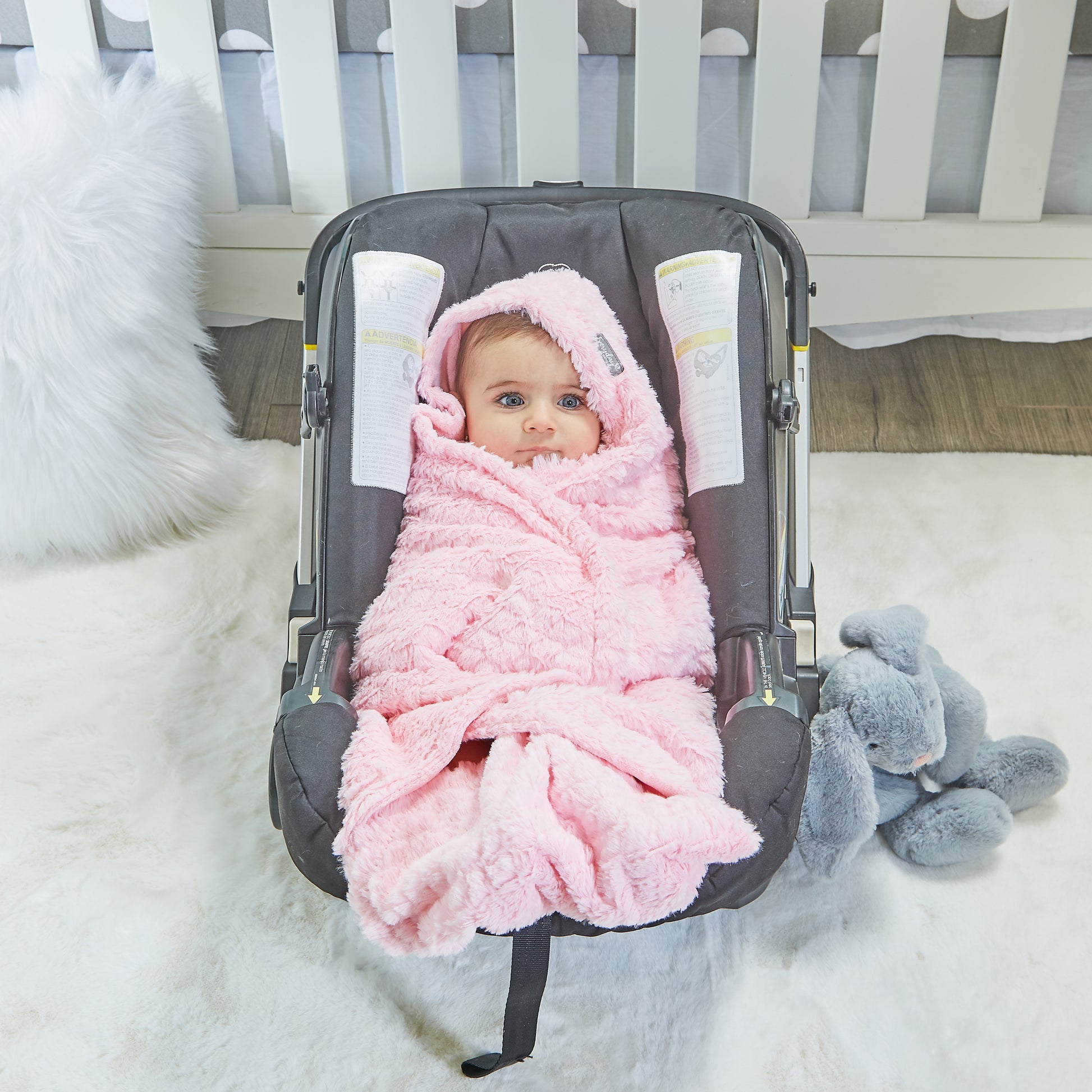 car seat stroller blanket Everyday Kids Pink Plush Hooded Car Seat Blanket