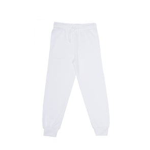 Boys White Cotton Fleece Sweatpant Joggers with Pockets