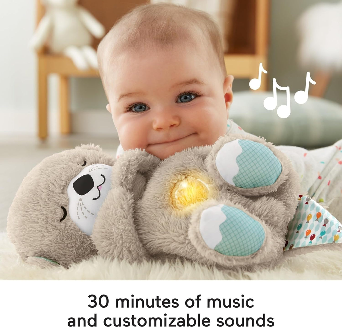 Fisher-Price Soothe ’n Snuggle Otter Baby Plush Sound Machine with Music, Lights, and Breathing Motion for Newborns 0+ Months