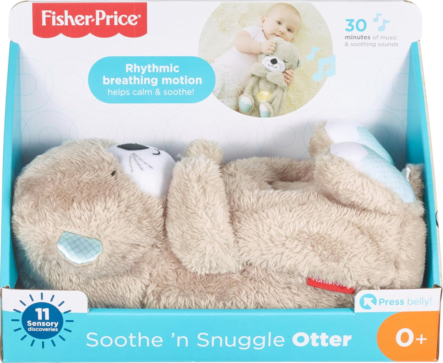 Fisher-Price Soothe ’n Snuggle Otter Baby Plush Sound Machine with Music, Lights, and Breathing Motion for Newborns 0+ Months