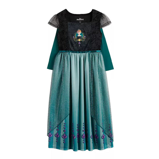 Disney Frozen Anna Girls Nightgown Sleepwear with Shimmer Tulle Overlay – Soft Princess Sleep Dress for Kids