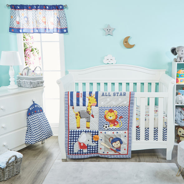 Everyday Kids 4-Piece Crib Bedding Set – Quilt, Sheet, Ruffle & Diaper Stacker – Nursery Baby Bedding