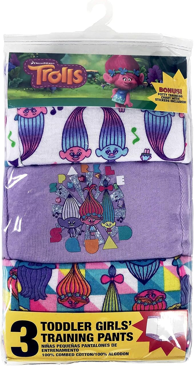 Trolls 3-Pack Padded Potty Training Pants with Poppy & Branch, Includes Success Chart & Stickers