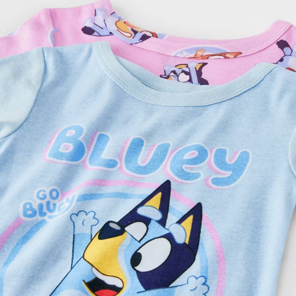Bluey Toddler Girls 4-Piece Short Sleeve Pajama Set with Tops and Pants, Blue and Pink Character Print, Size 2T
